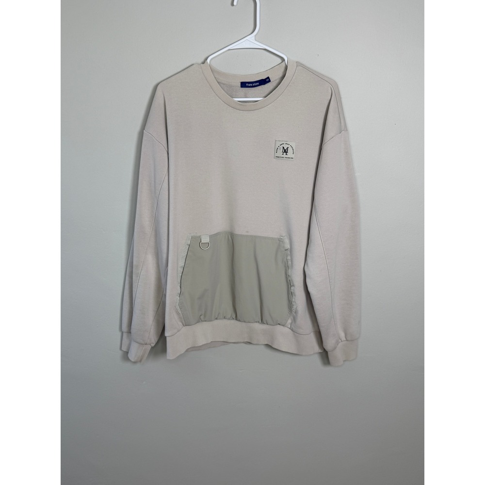 Frank Stone Utility Style Sweatshirt Mens 100-M Beige Gorpcore Techwear Pullover